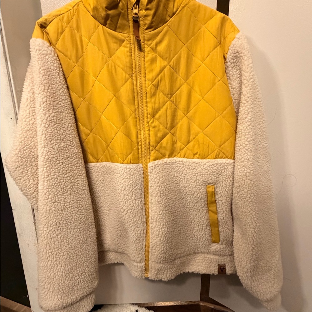 Cozy Yellow and Cream Women's Puffer Jacket